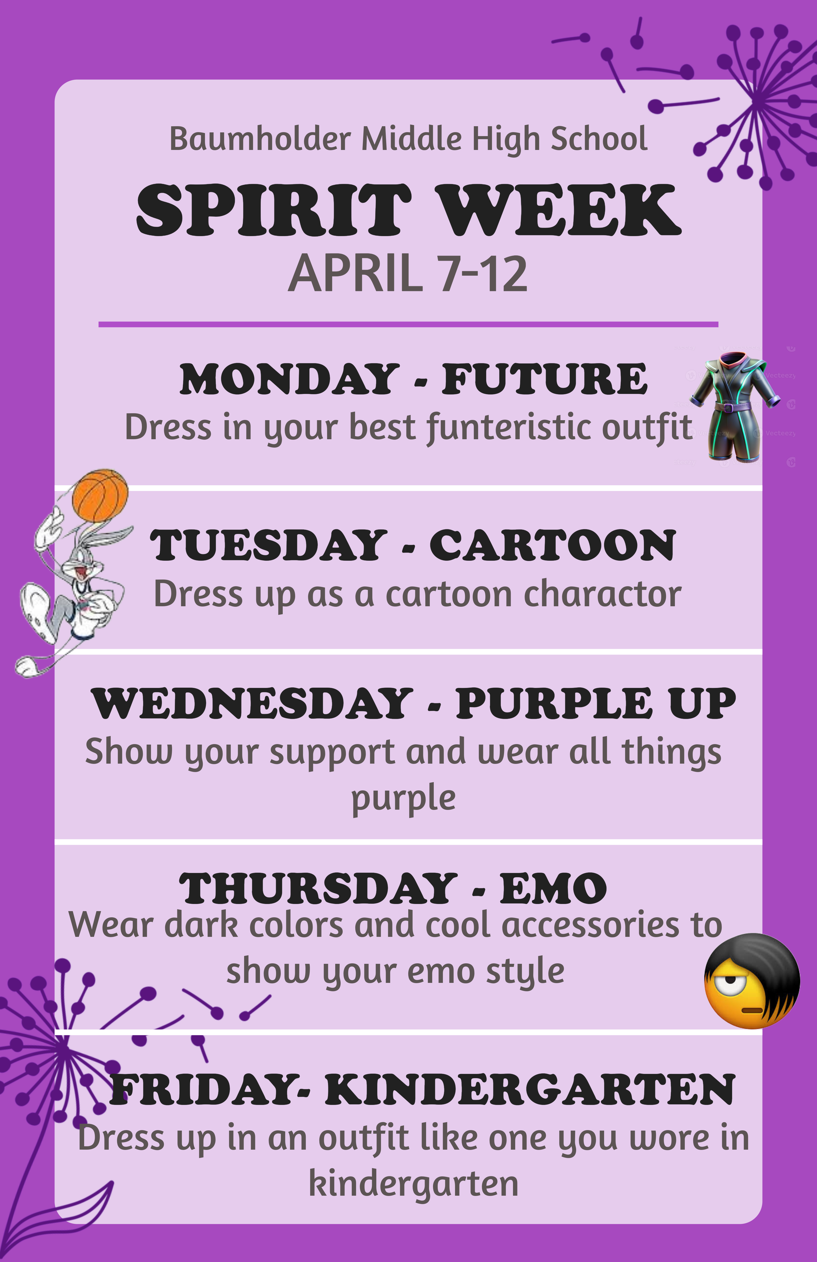 Spirit Week event schedule