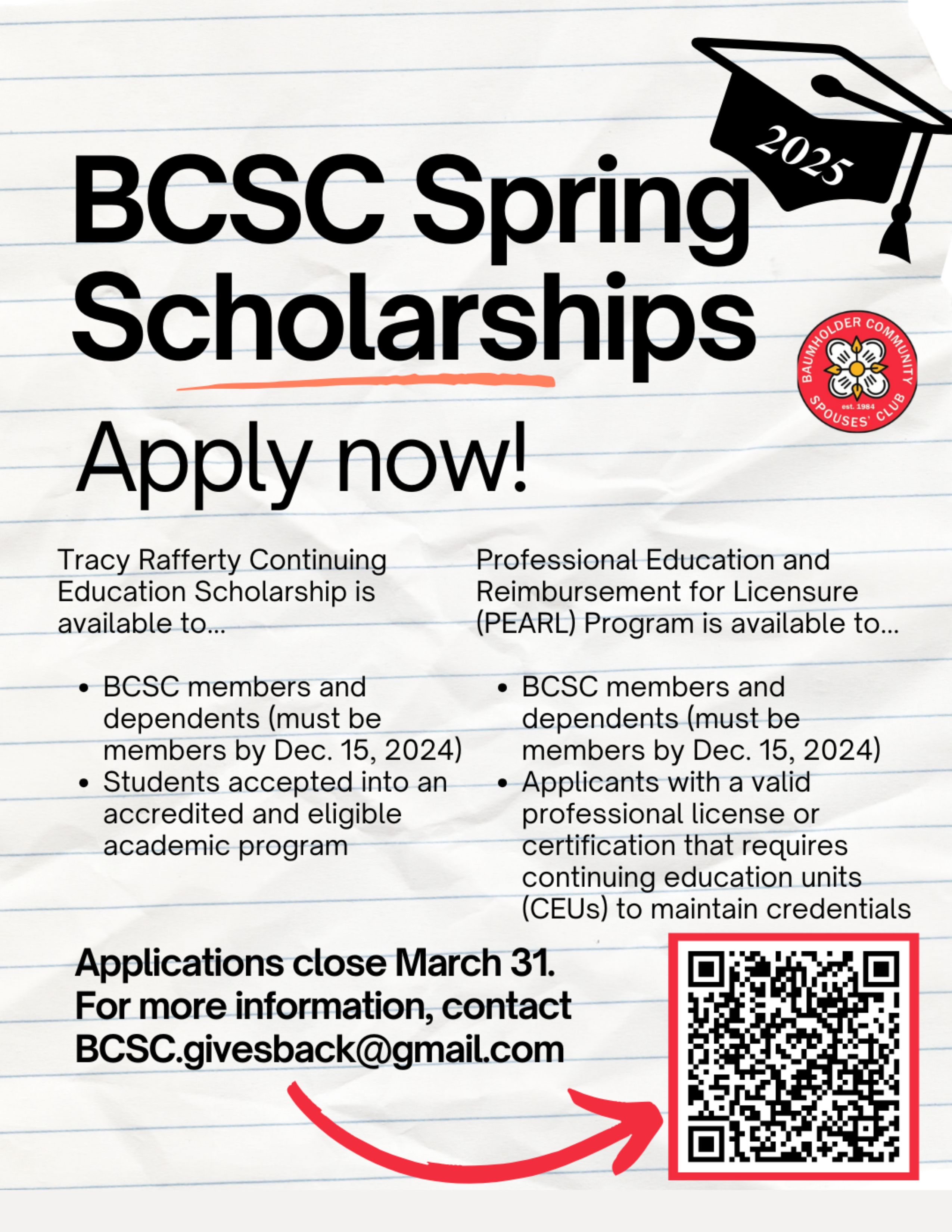 Scholarship information for the BCSC Scholarship.