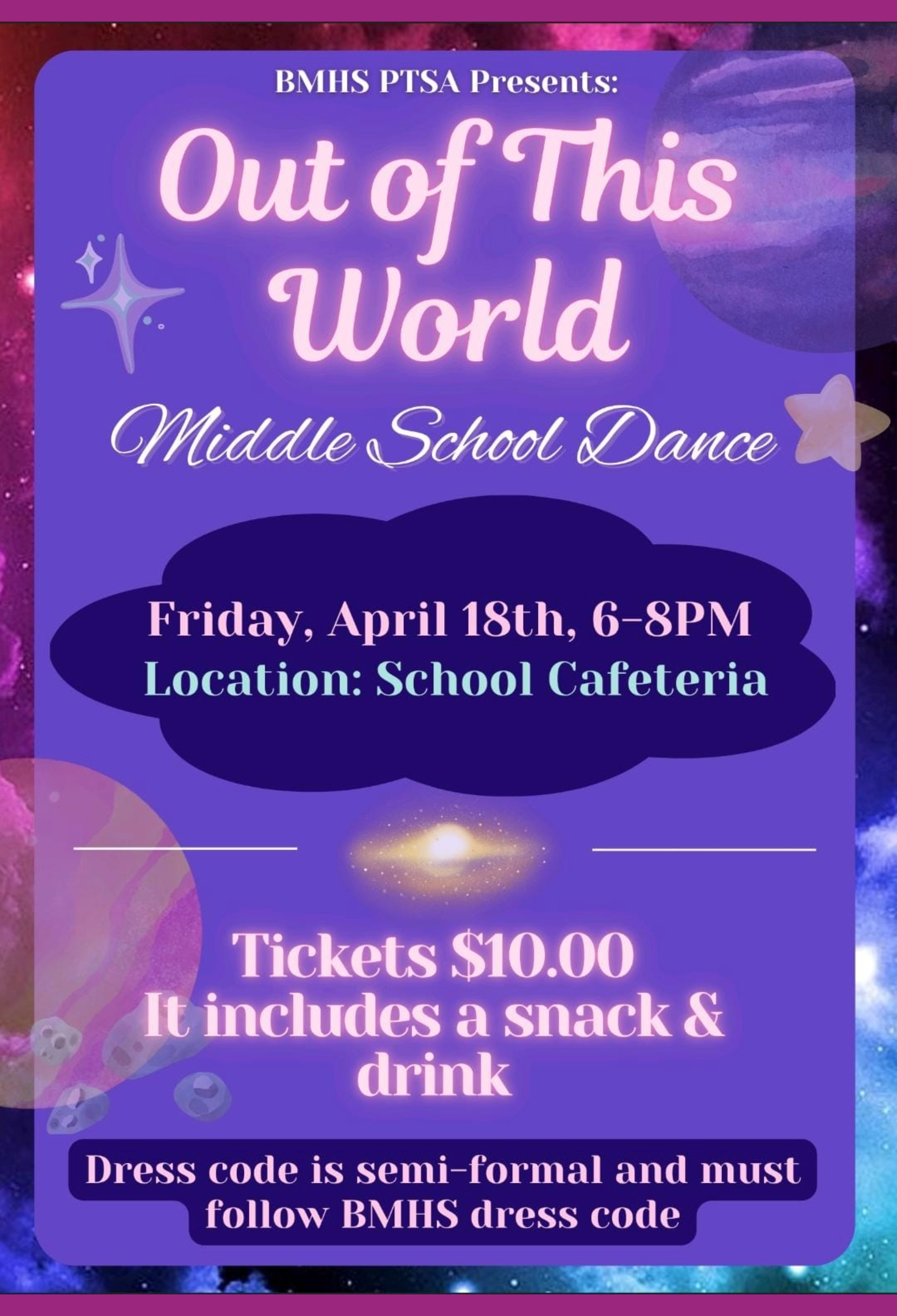 Middle School dance information.