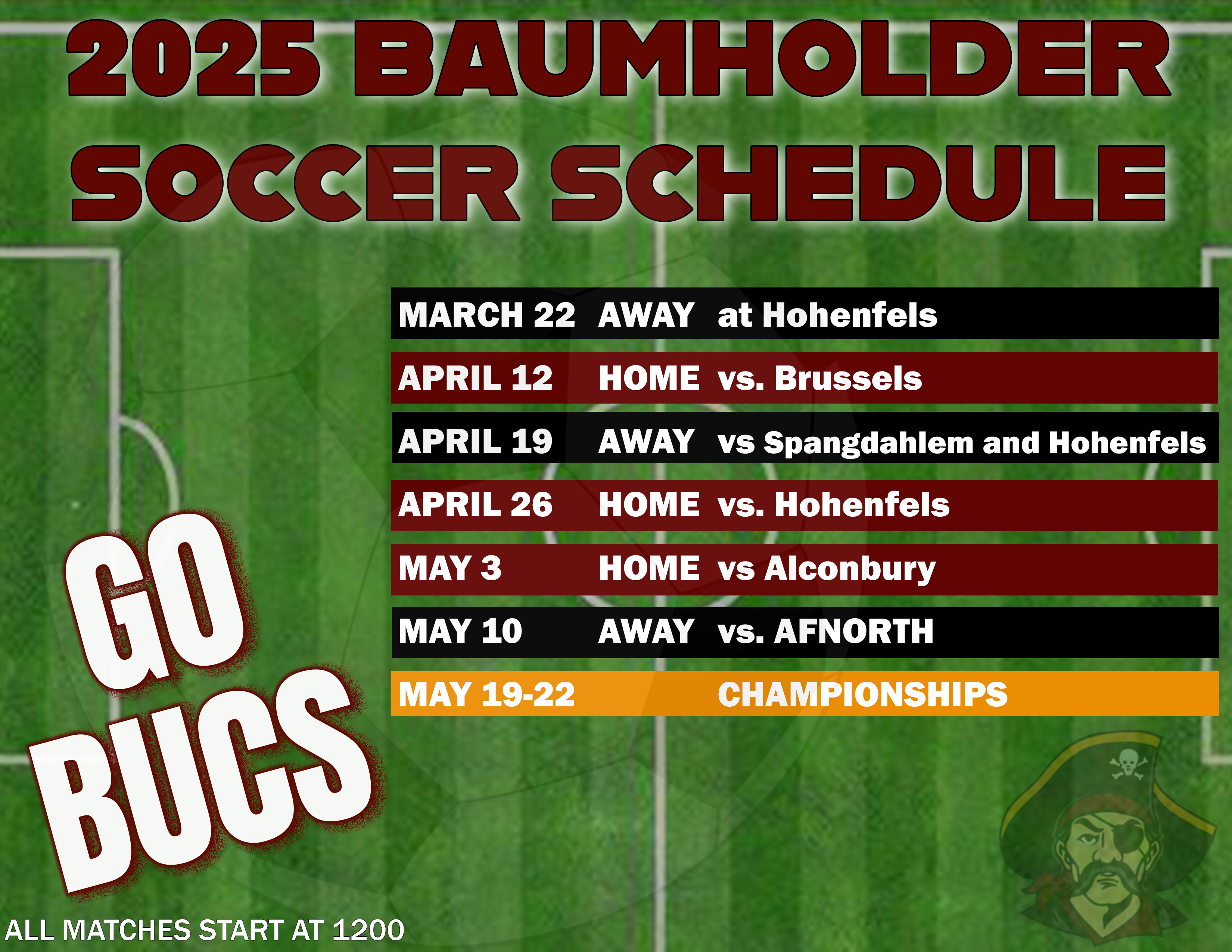 The updated version of the 2025 soccer schedule.