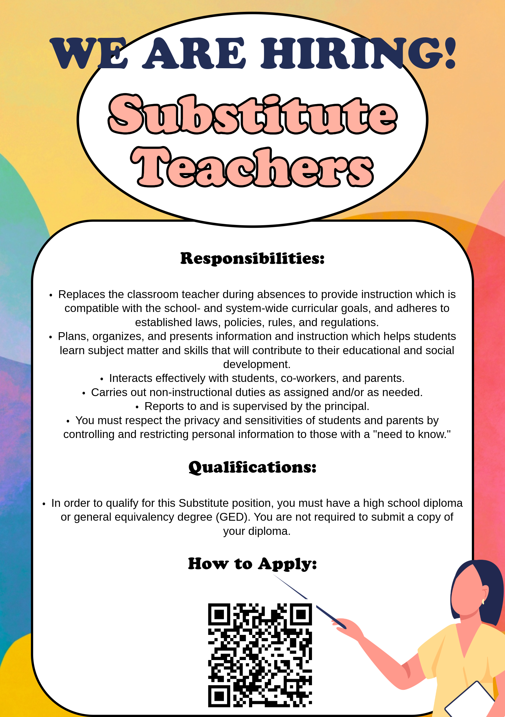 Information for substitute teaching application. 