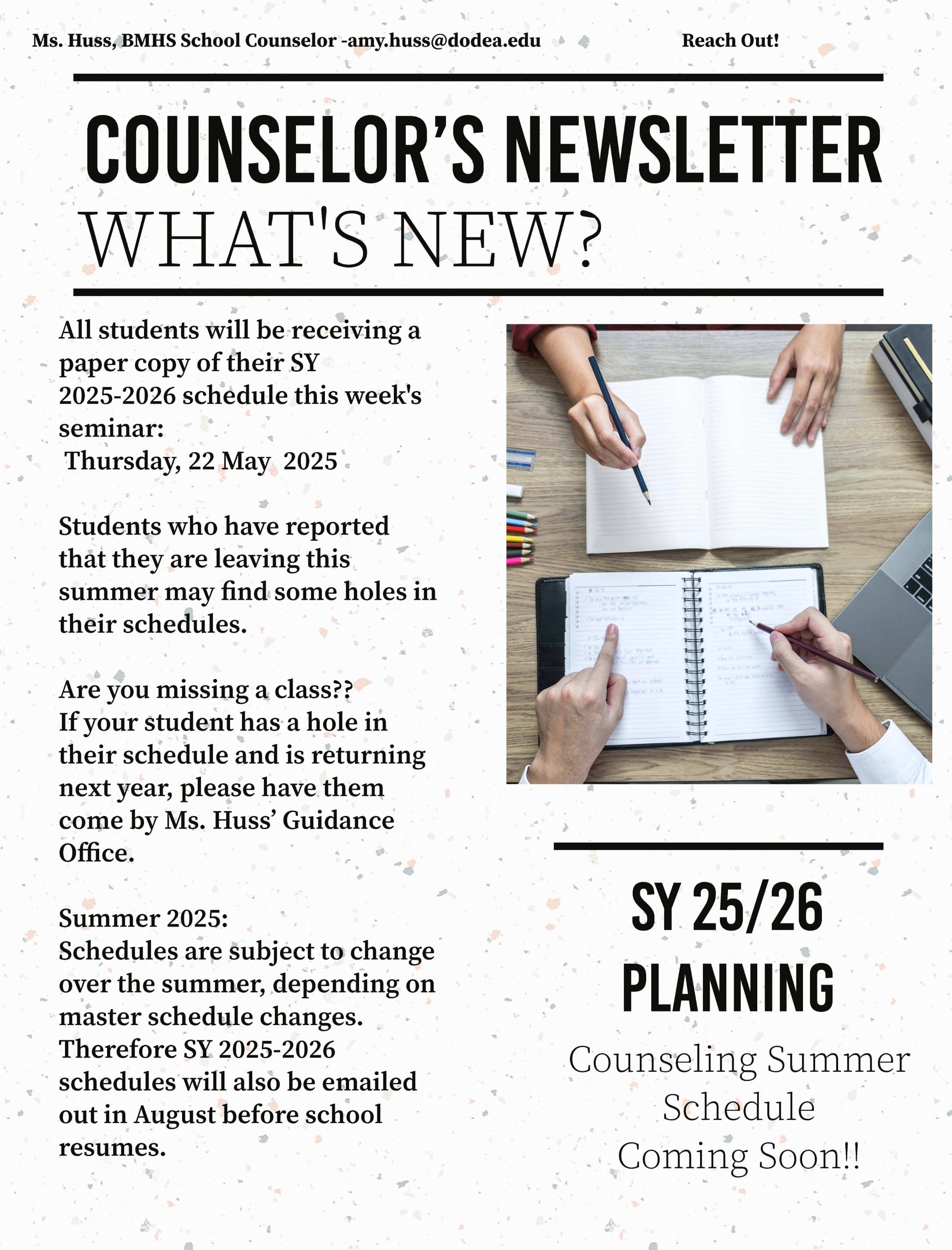 This week's counselor's corner