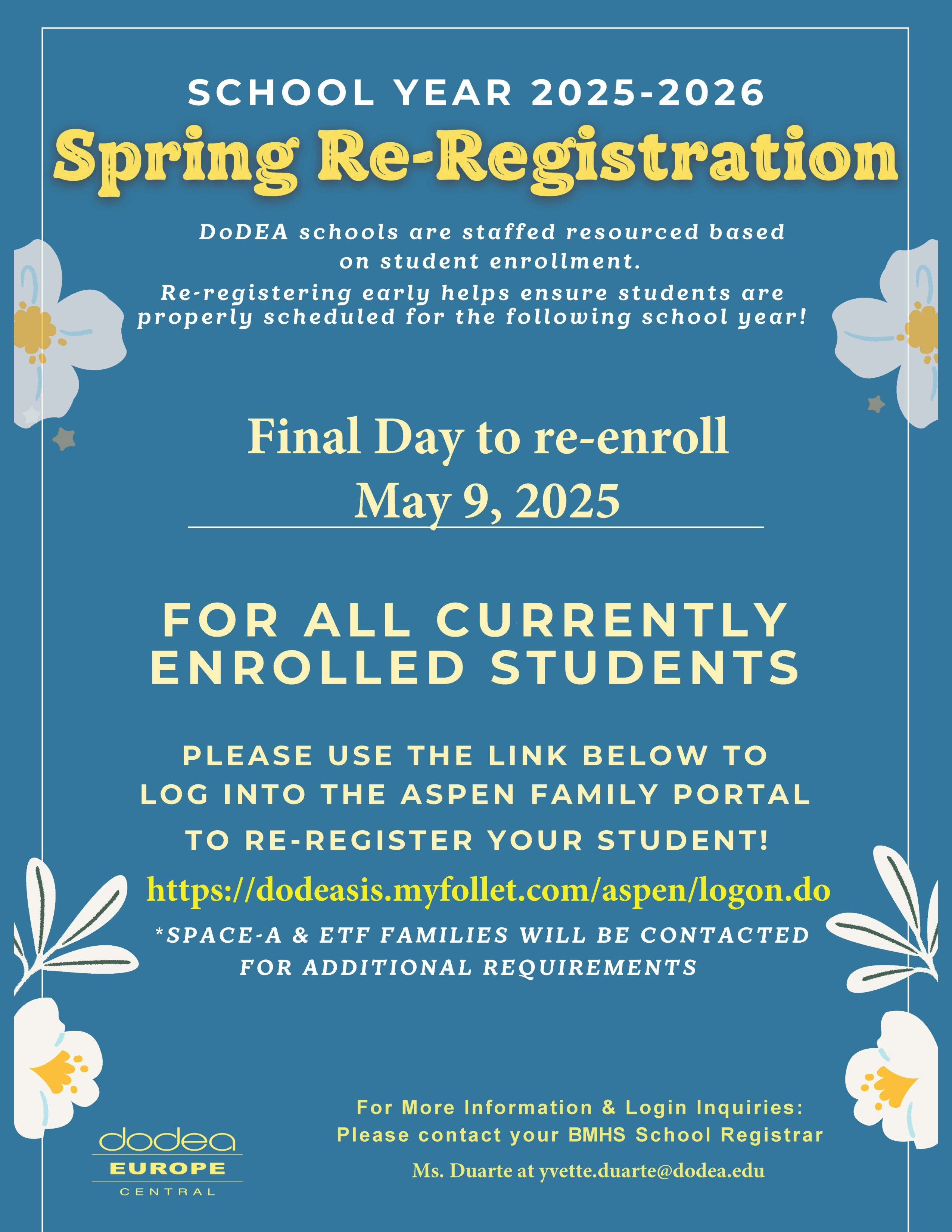 Spring Registration information.
